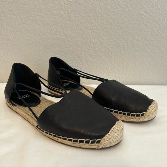Eileen Fisher Lee Washed Leather Espadrille Leather Upper Black Flat, Size 9.5 - Picture 1 of 7
